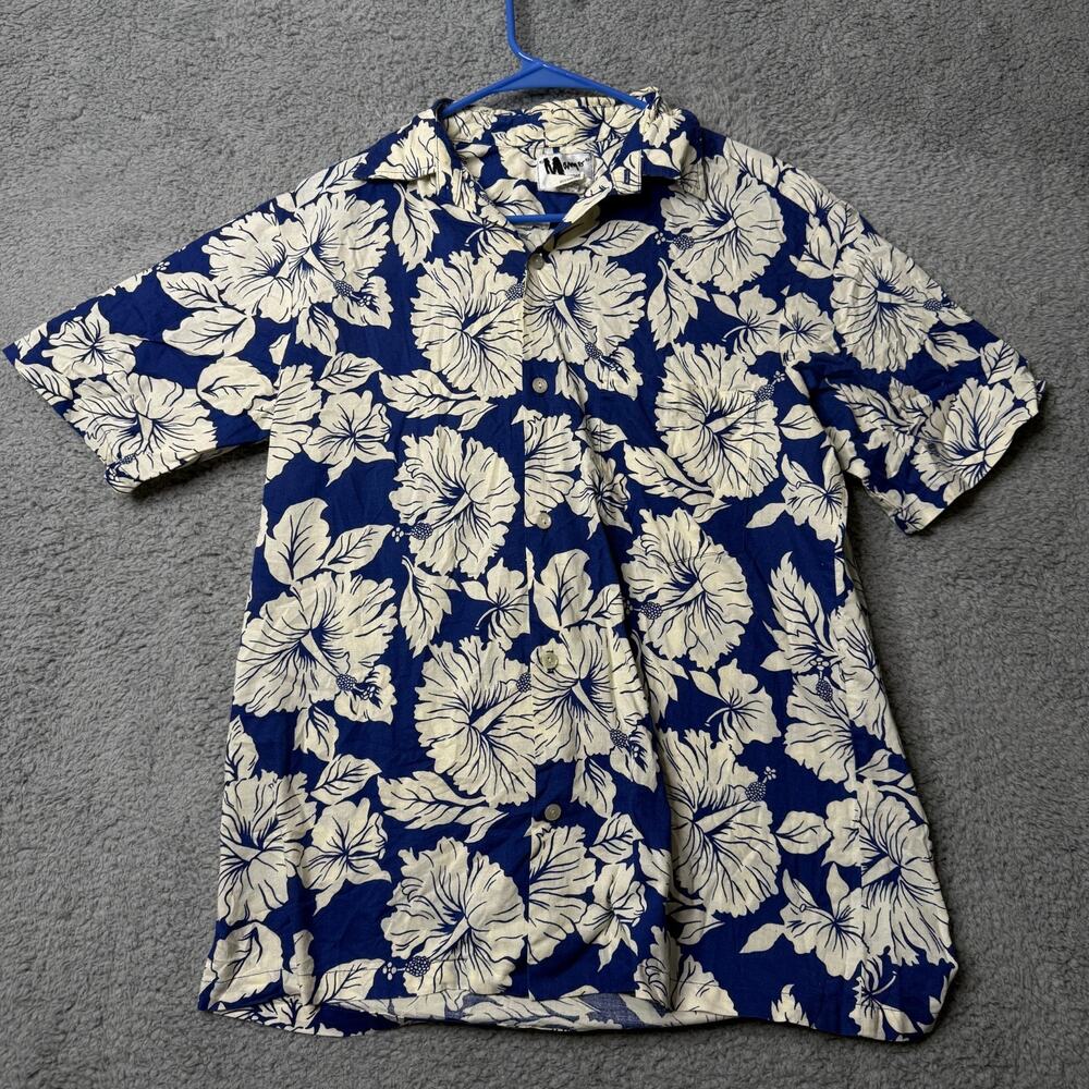 Vintage Mamo Howell Hawaiian Shirt Men's Medium Blue Short Sleeve Button Up